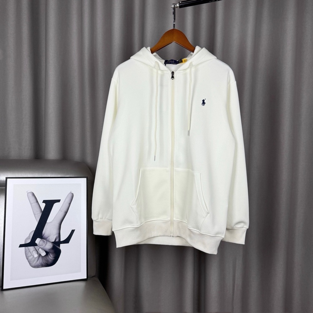 Ralph Lauren Cream Zip-Up Hoodie with Navy Polo Logo